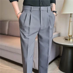 Mężczyźni Garnitur Spodnie Spodnie 2024 Wiosna Slim Formal Pantalone Hombre Elastyczna talia Proste Solidne Casualowe Spodnie Sukienka Odzież Męska