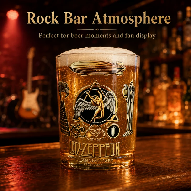 Led Zeppelin 58th Anniversary Amber Glass Rock Bar Whiskey Tumbler Limited Edition Collectible Beer Cup for Rock Fans