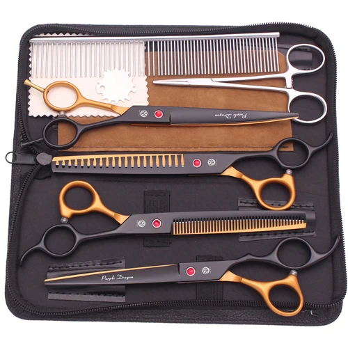 Tijeras de aseo para perros dragón púrpura, 6,5 "", 7 pulgadas, JP, tijeras de peluquería para mascotas de acero inoxidable, tijeras de adelgazamiento, tijeras curvas Chunker Z3002