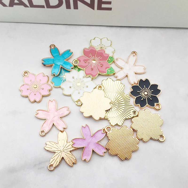 10pcs/Lot 18x21mm Five Petals Pink White Flower Oil Enamel DIY Charms for Bag Earring Necklace Jewelry Making Handmade Pendant