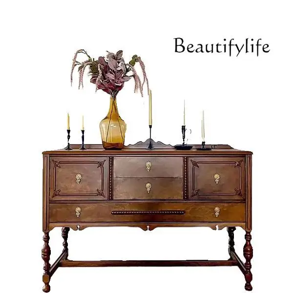 

Entrance TV cabinet Solid wood old foyer cabinet Villa dining side carved floor cabinet