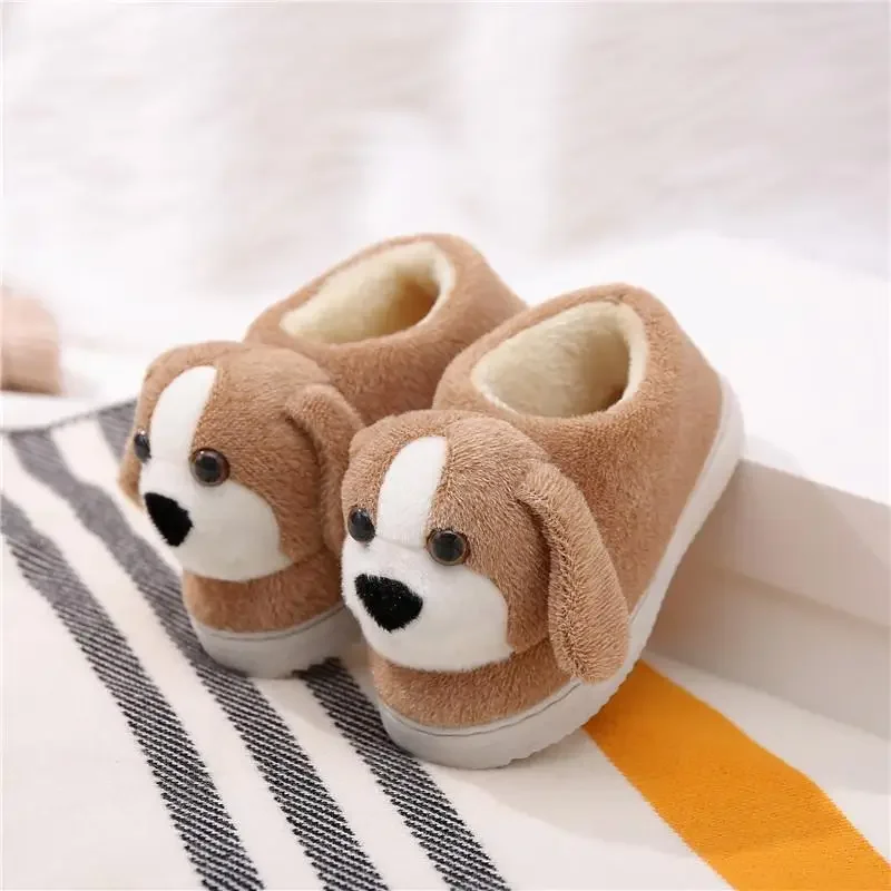 Cartoon Dog Home Slippers for Girls Boys Lighted High Top Cotton Shoes Indoor Soft Non-slip Winter Boots Warm Plush Kids Shoes