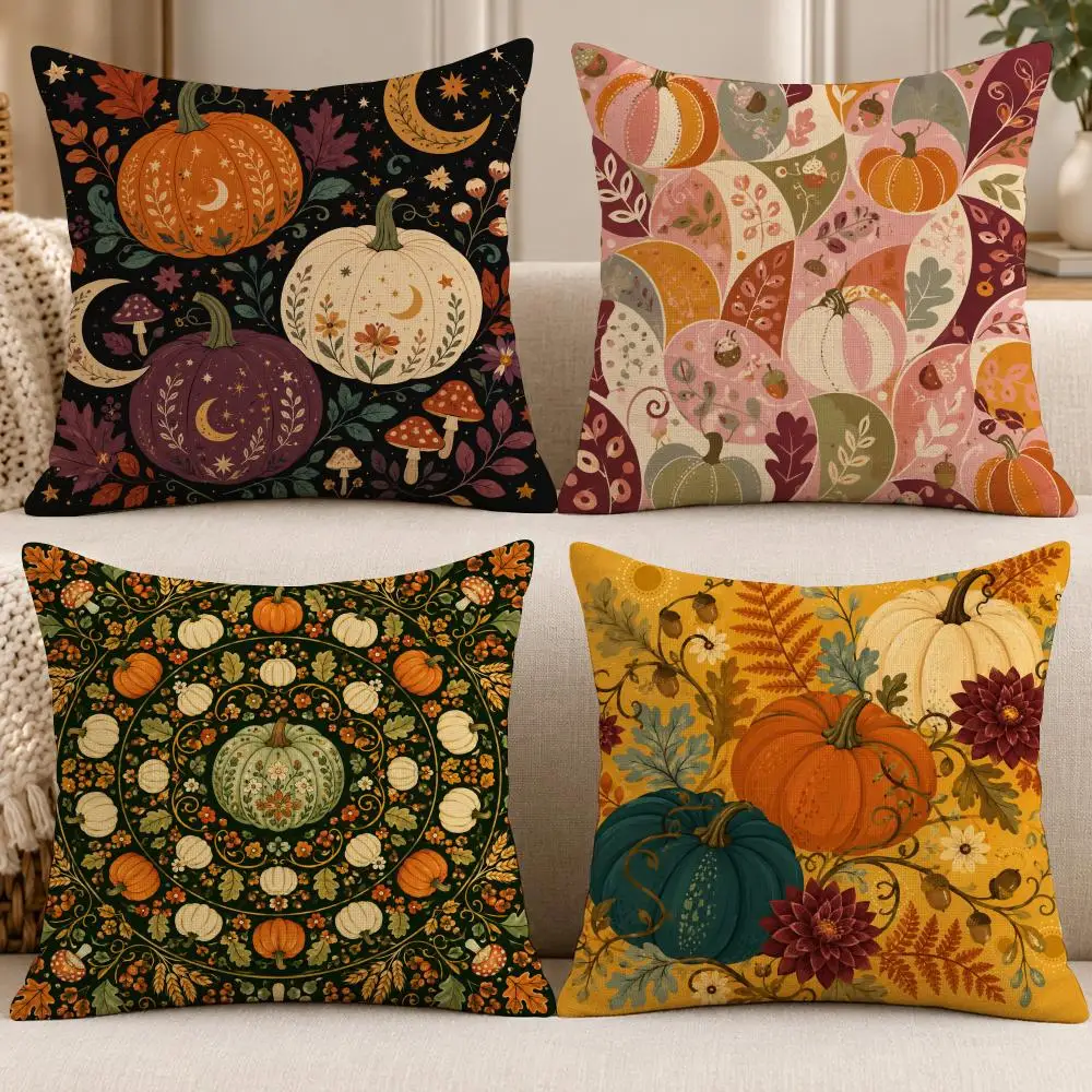 Art Autumn V-Vintage Pumpkin Harvest Cushion Cover Soft Short Cover Washable Sofa Bed Dorm Garden Home Office Chair Decor