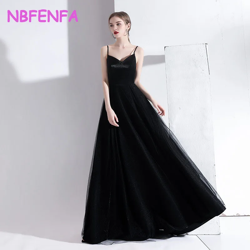 NBFENFA-Vestidos de Noche de banquete para mujer, vestido largo con tirantes negros, falda Sexy y elegante, para uso diario, novedad de 2024