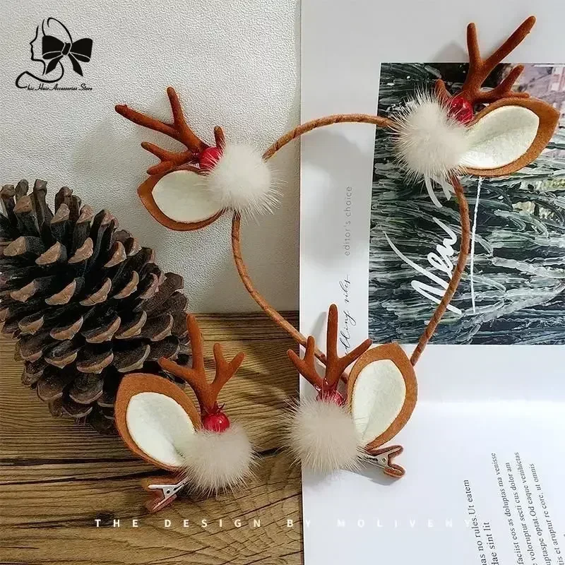 Christmas Party Deer Horn Cute Headband Women's Plush Headband  Cartoon Hair Accessories Hair Clip Hair Accessories Tiaras