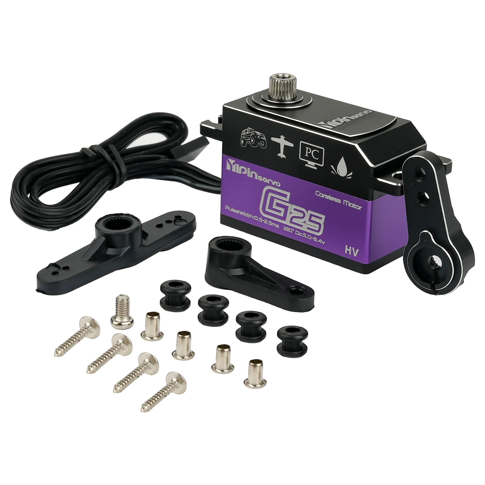 Servomoteur numérique sans noyau, corps court, entièrement en métal, 25KG, 180/270/360 degrés, jouets de bricolage, pièces pour voitures Robot, modèle d'avion