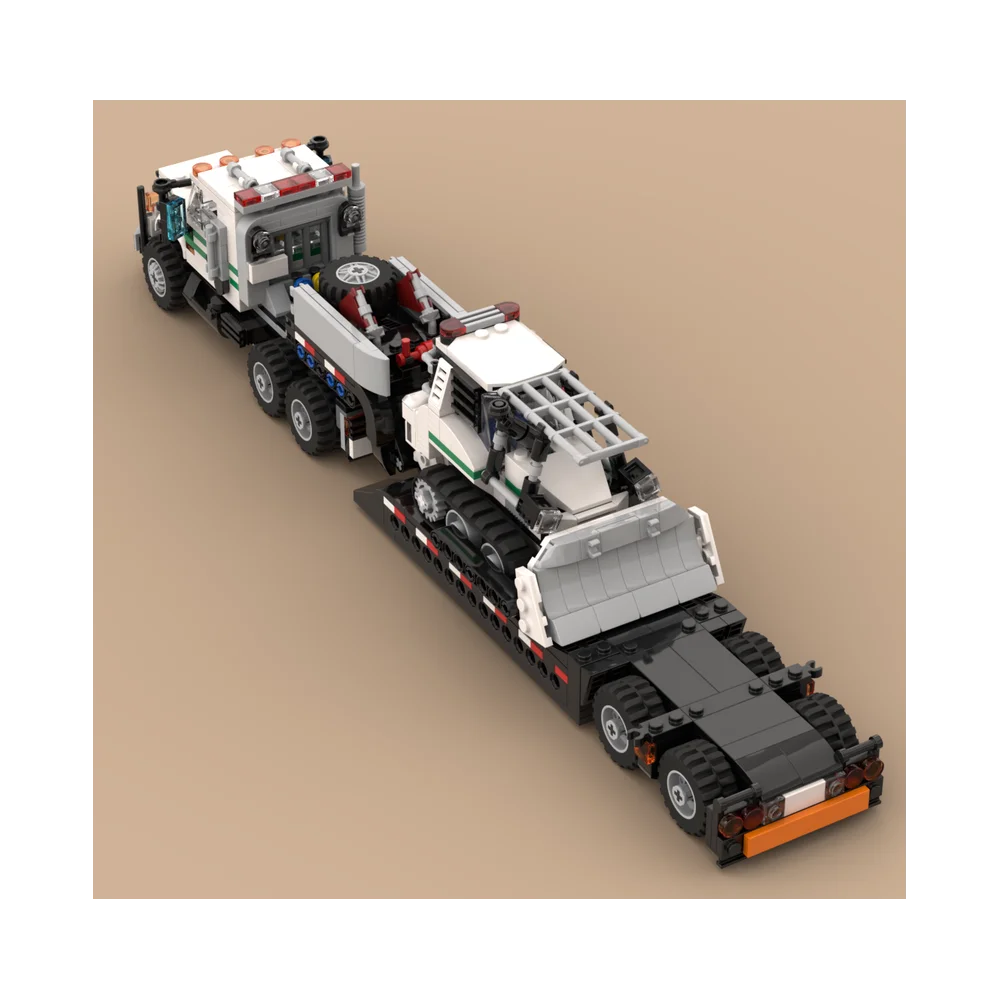MOC 870PCS Forest Fire Service Lowboy Transporter & Bulldozer Set Express locomotive Building Block DIY Assembly Sets Toys Gifts