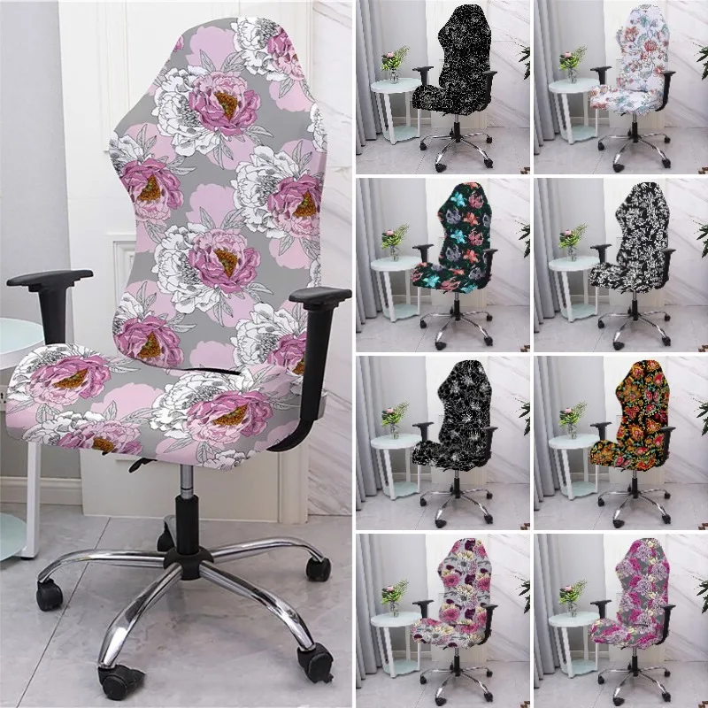Stretch Flower Printed Office Computer Rotating Gaming Chair Covers Armchair Gamer Seat Cover Home Hotel Swivel Chair Cover