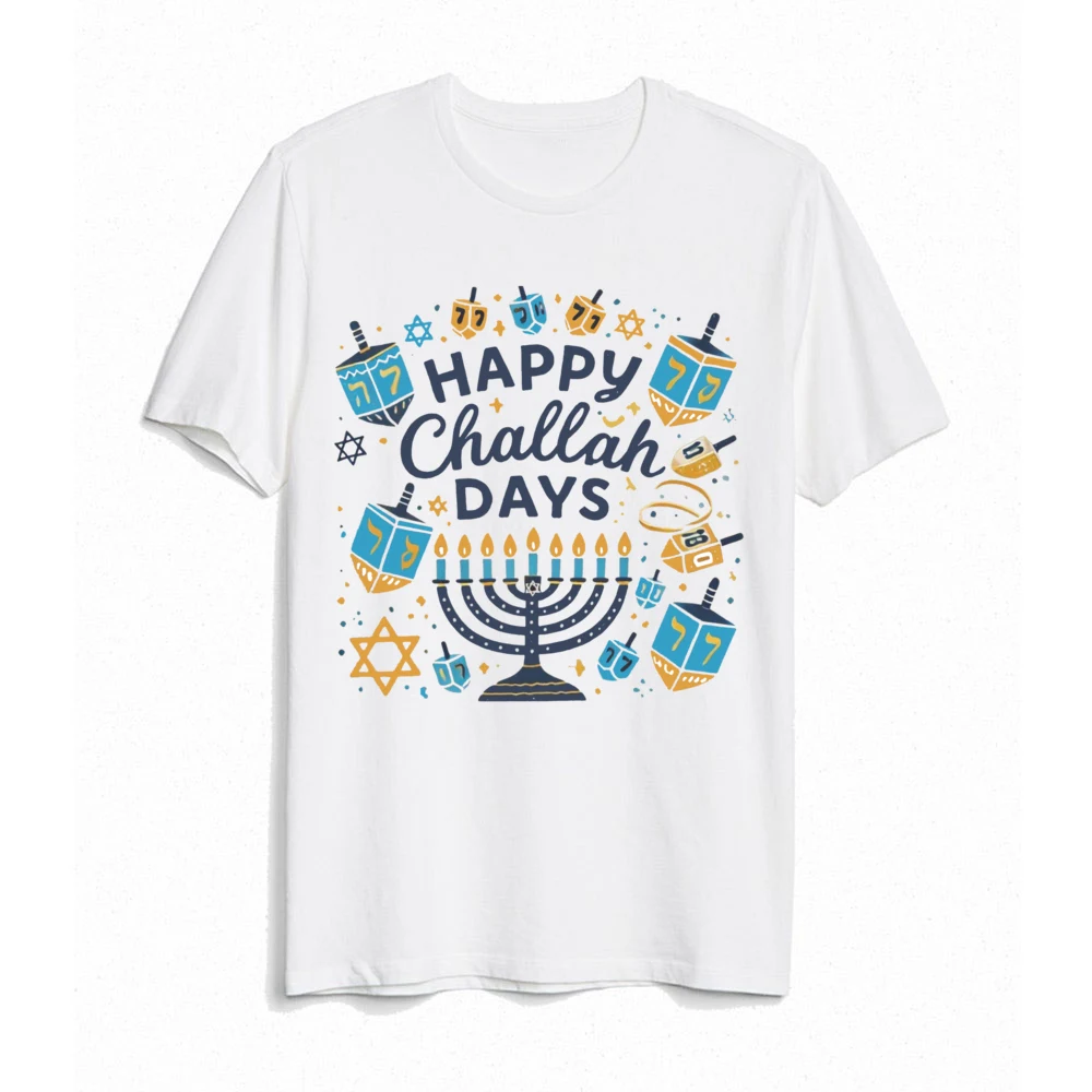 Happy Challah Days Print Shirts Jewish Holiday Hanukkah Family Matching Outfit Chanukah Dad Mom Kids Tee & Baby Together Clohtes