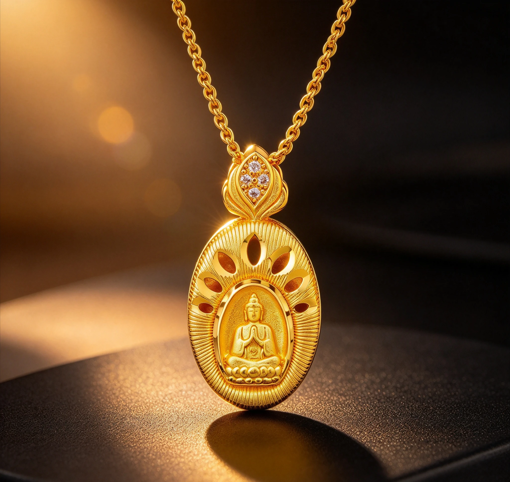 Hollow-out inlay Ruiyi Ya Zun pendant ancient French new Chinese style 9999gold