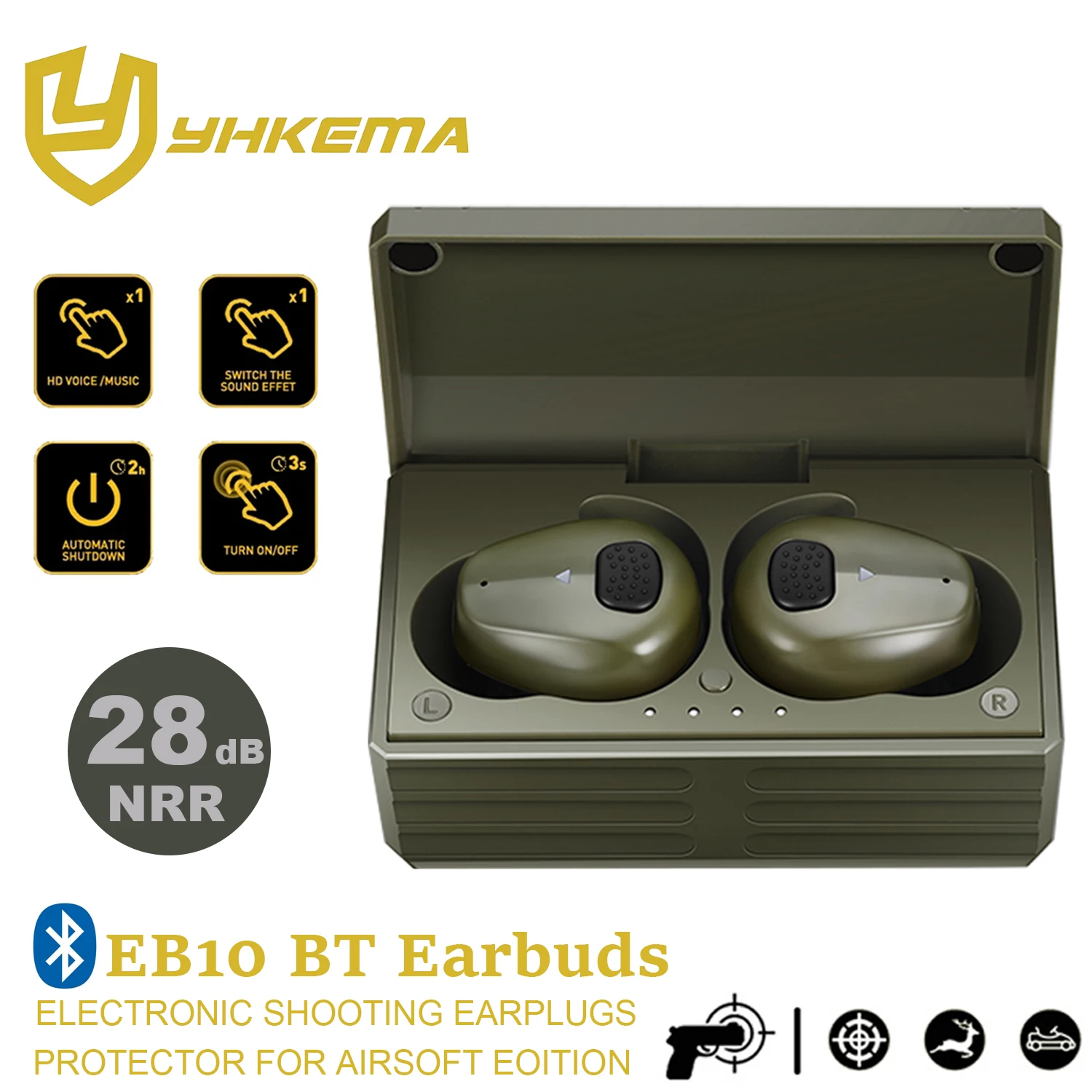 

2025-YHKEMA Тактические Bluetooth-наушники для стрельбы, электронные защитные наушники для стрельбы для тренировок по стрельбе, охоты на открытом воздухе