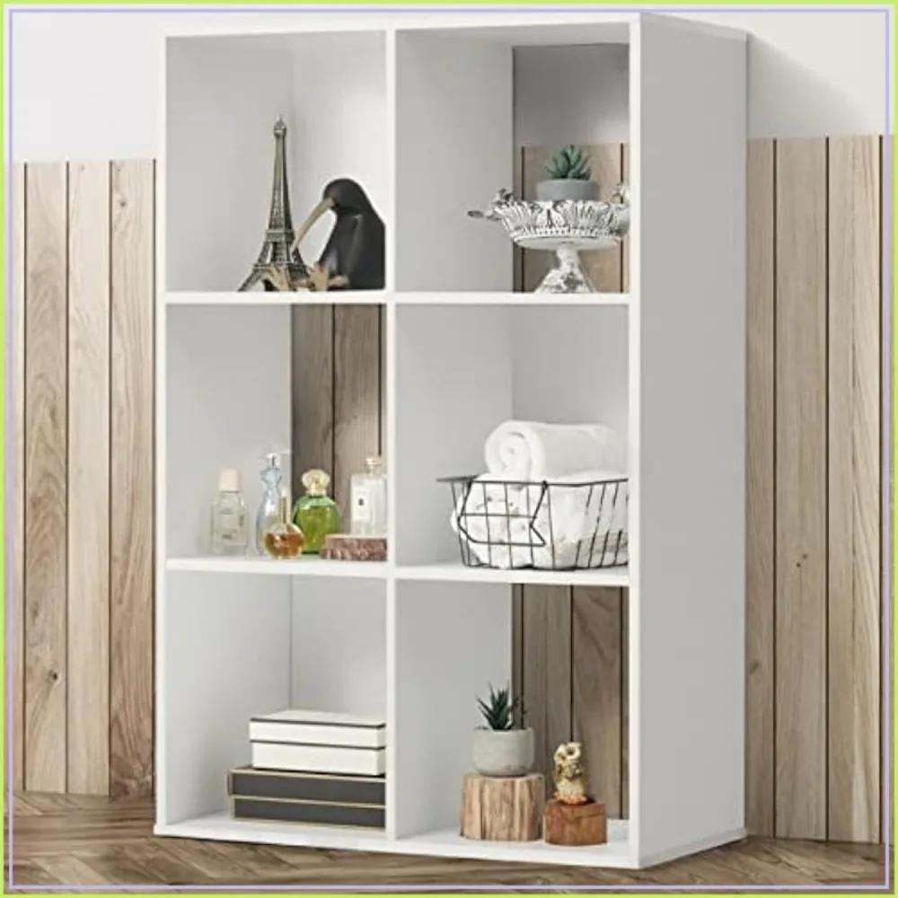 11-Inch Cube Storage Organizer Shelf w/Back, 6-Cube Bookcase, White Room Divider