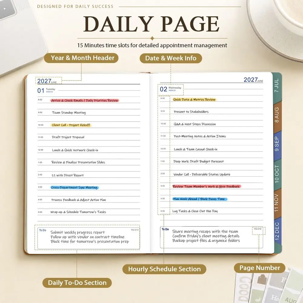 English 2027 Schedule Planner Notepad Wear-resistant 12 Months A5 Agenda Planning Notebook Portable Simple