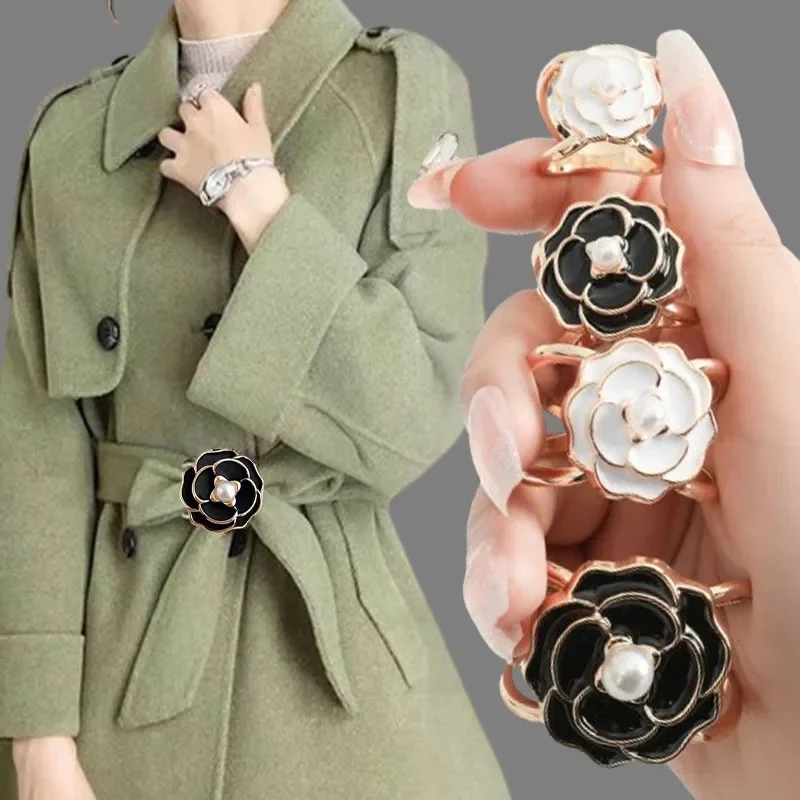 Fashion Women's 3size Shawl Ring Clip Scarves Fastener Camellia Pearl Silk Scarf Buckle Brooch Wedding 2024 Jewelry Classic Gift