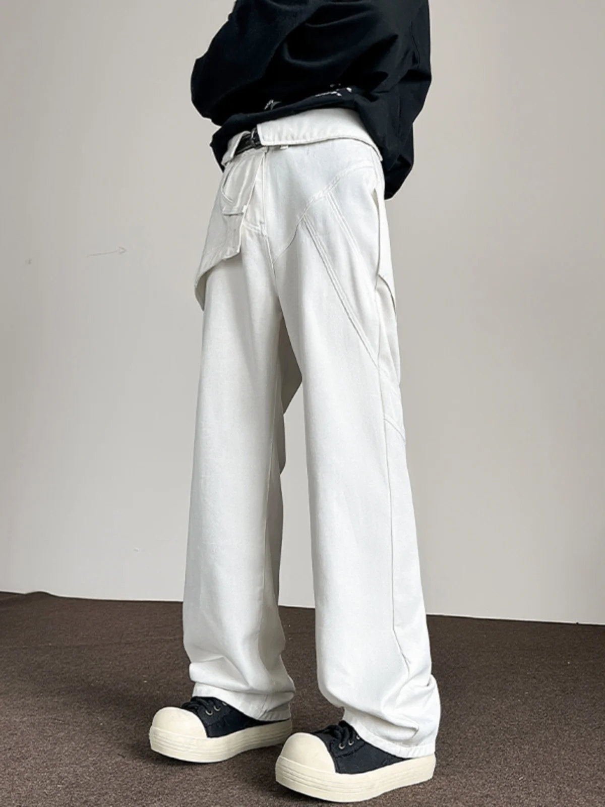 

Белые широкие джинсы свободного кроя, комплект из двух предметов, мужские, дизайнерские, прямые, рабочие, в стиле хип-хоп, молодежные, модные, длинные брюки