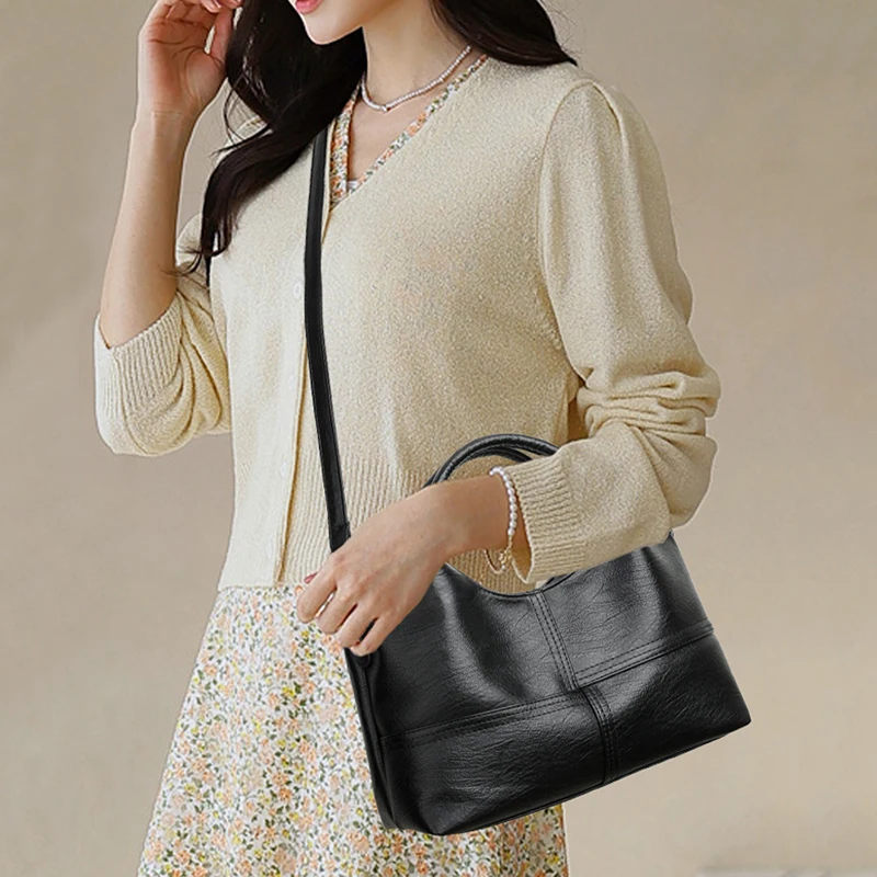 Vintage Faux Leather Tote Bag Fashionable Women's Shoulder Bag  with Top Handles Casual Crossbody Bag Daily Commuter Shopping