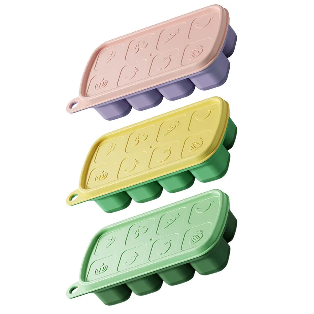 

3pcs 8-Grids Cube Tray Food Grade Reusable Large Capacity Ice Mold For Freezer Homemade Ice Cubes Quick Demould Kitchen Tool