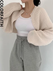 Colorfaith SWC1653 New 2024 Chic Korean Fashion Short Cardigans Knitted Poncho Women Summer Elegant Vintage Minimalist Lady Tops