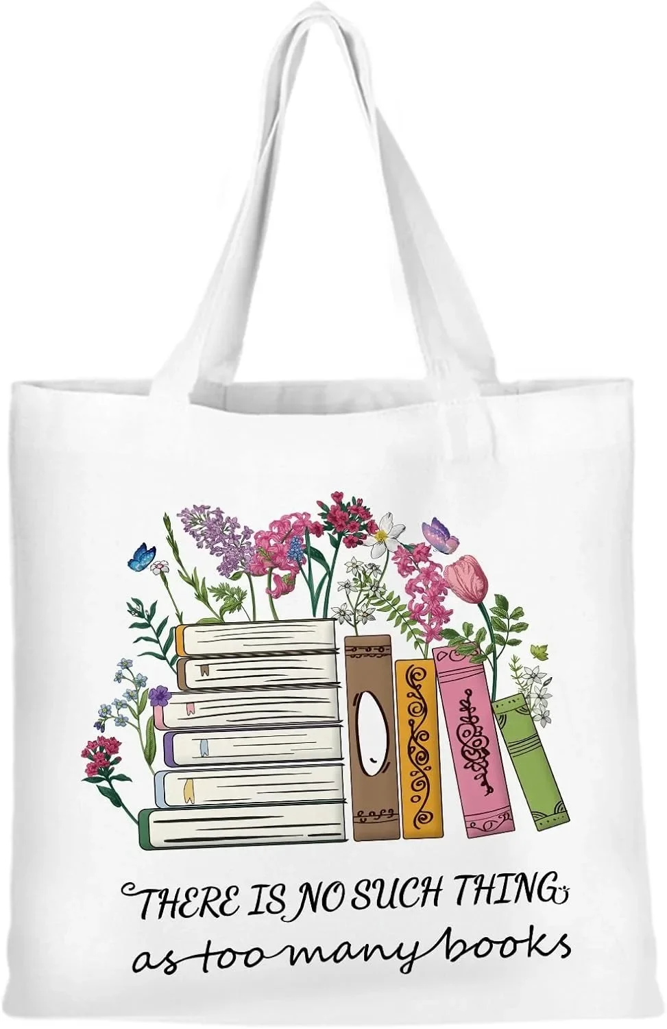 

Canvas Tote Bag for Women Cute Totes Bags Shopping Durable Shoulder Bag Reusable Grocery Bags Gifts for Cat Flowers Book Lovers