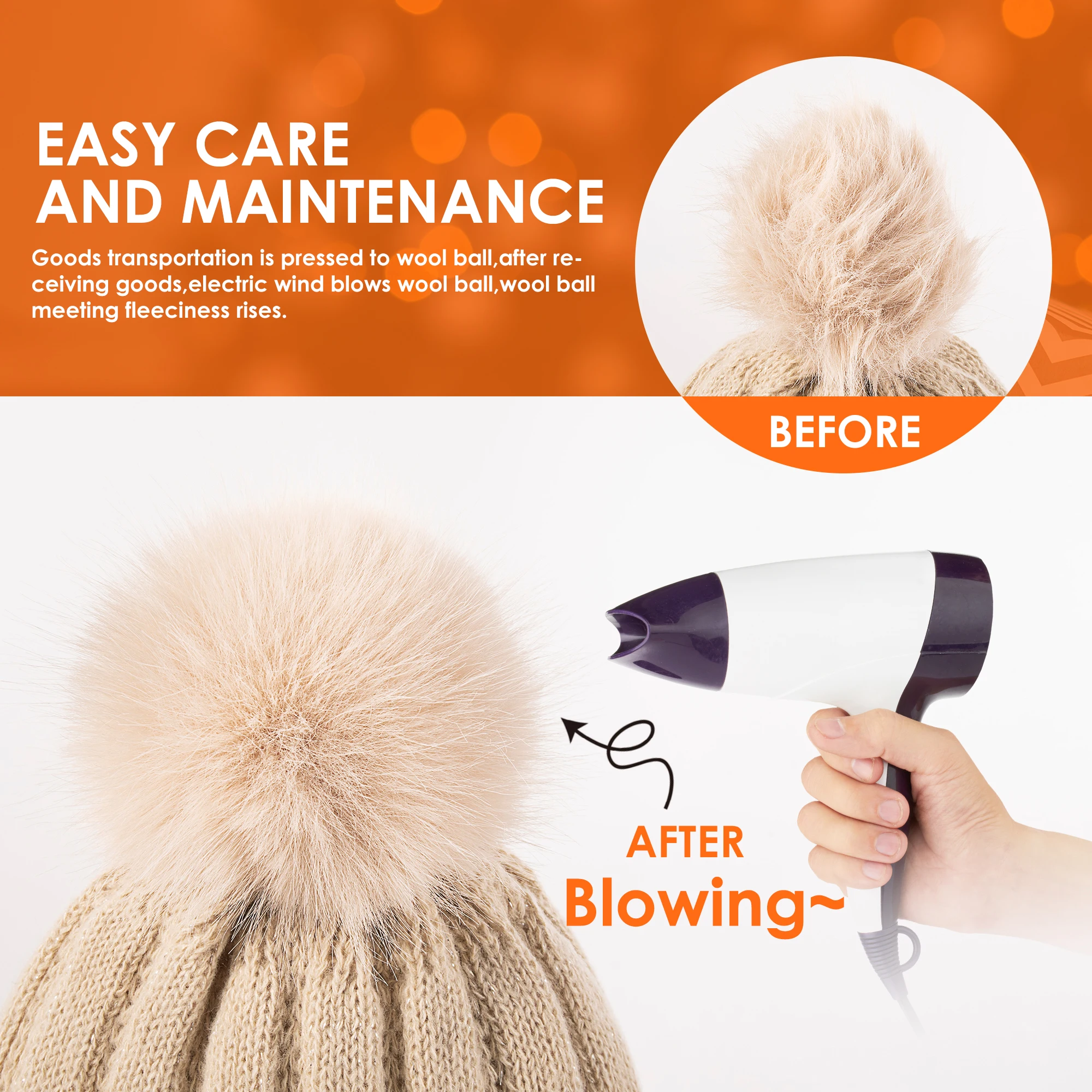 Женская зимняя вязаная шапка-бини с помпоном из искусственного меха, теплая вязаная шапка, супермягкая шапка для холодной погоды