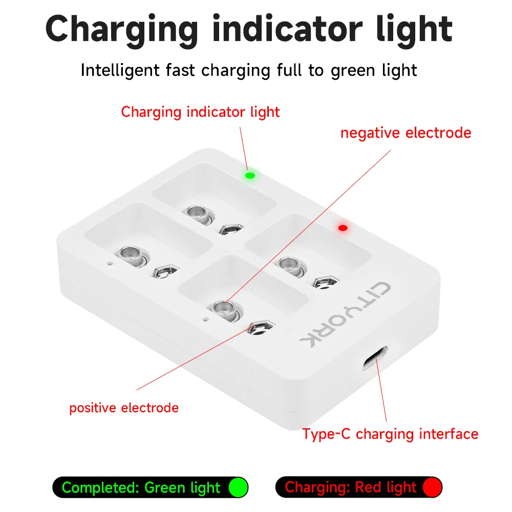 PALO 9V NI-MH Rechargeable Battery 300mAh USB Smart Battery Charger For 9 Volt 6F22 9V NiCd NiMh Lithium Rechargeable batteries