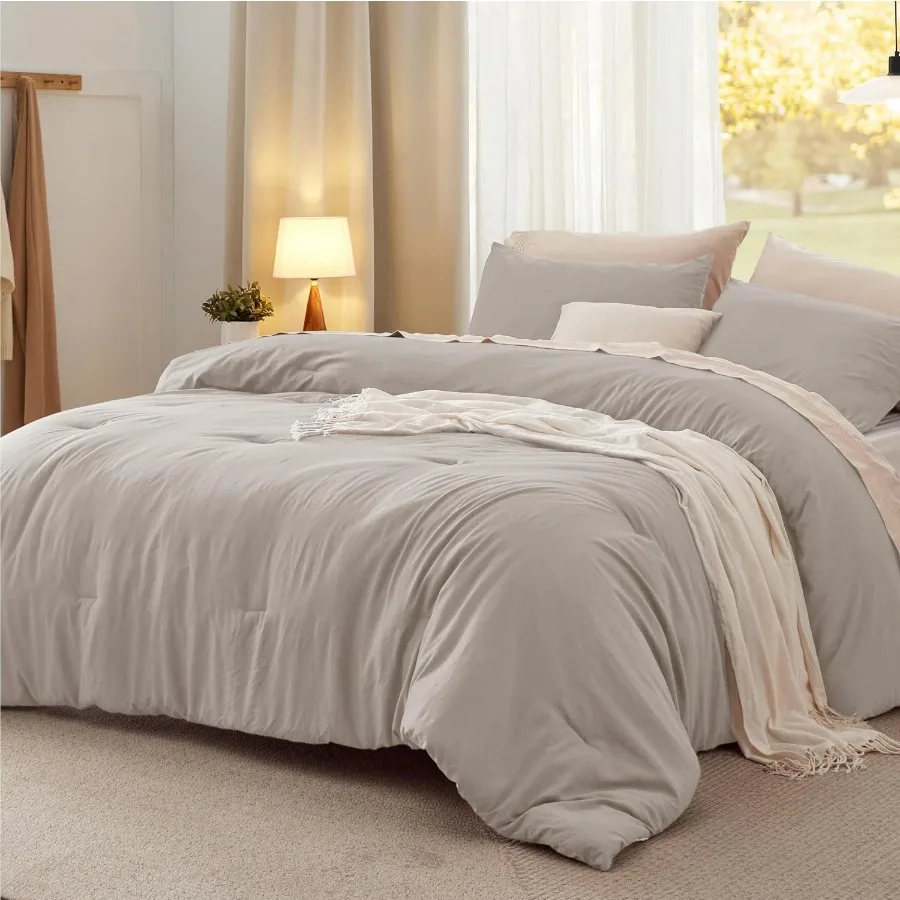 

Queen Size Comforter Set Linen Soft Prewashed Bedding for All Seasons 3 Pieces GentleSoft Warm Down Alternative Bed Set with 1