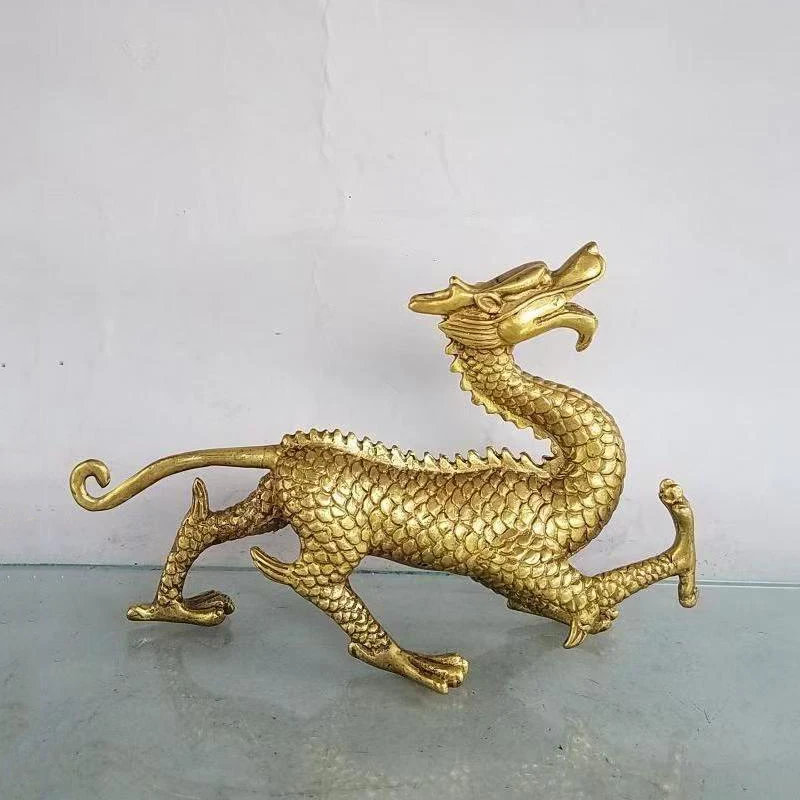 

Изысканная коллекционная домашняя гостиная, кабинет, украшение в старом стиле, латунь, реалистичный божественный дракон-зверь в древней китайской статуэке