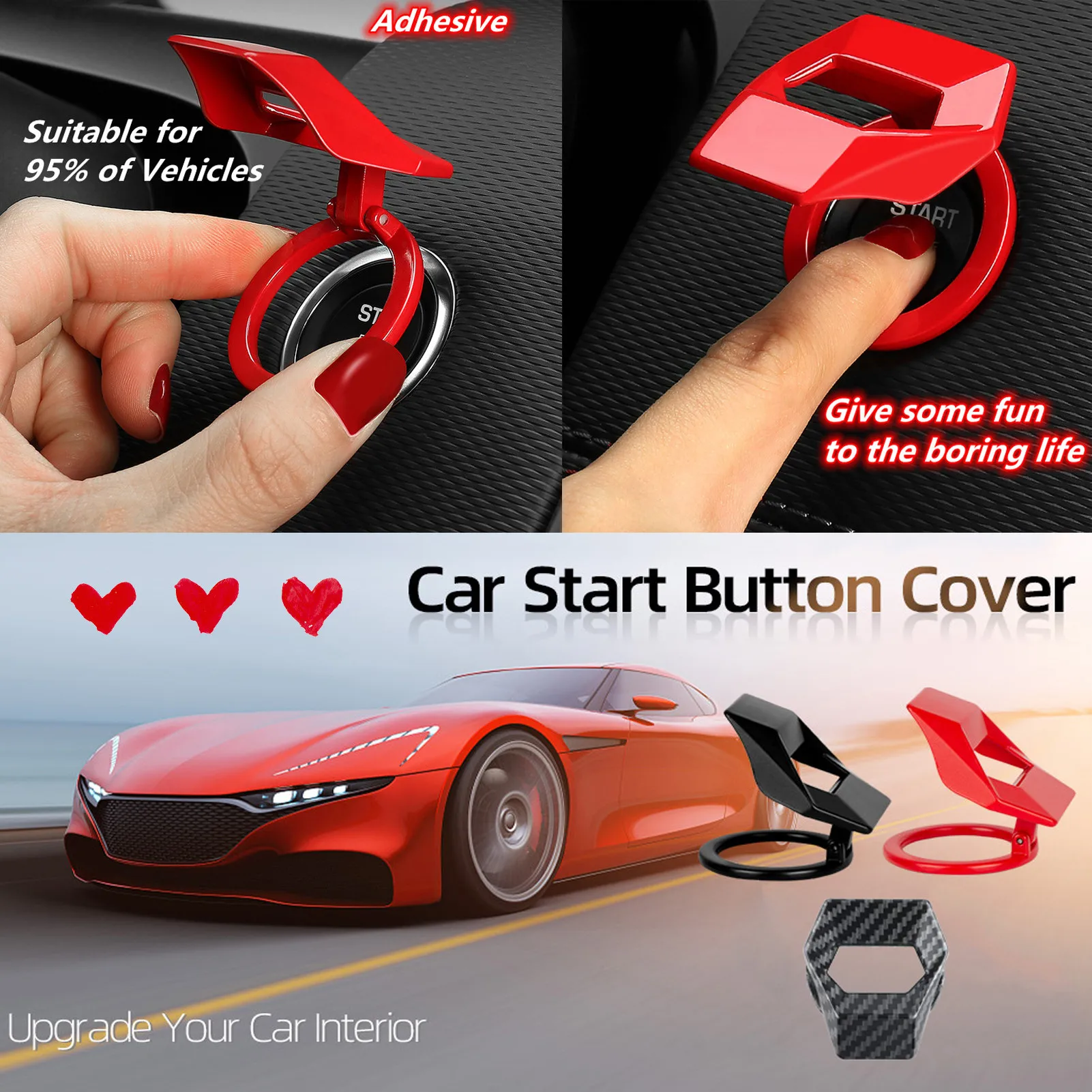 

Car Engine Start/Stop Button Cover Carbon Fiber Trim Push Button Lgnition Cover Button Switch Decor Stickers Ring Cars Interior