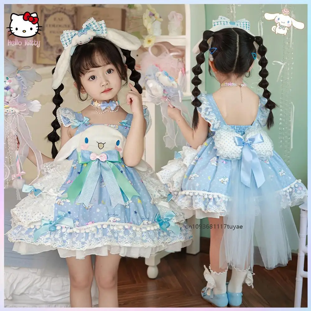 

Kawaii платье Лолиты для девочек Sanrios аниме Cinnamoroll, новое летнее корейское детское синее платье принцессы на подтяжках, праздничное платье, подарок