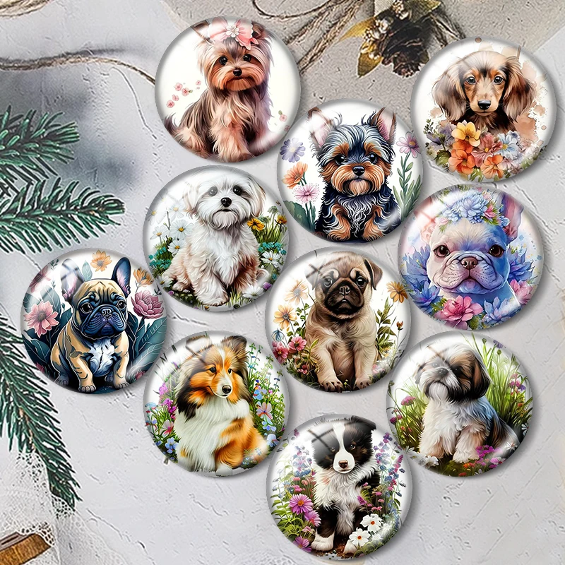 Animal Flower Dog 12/18/20/25mm glass cabochon bracelet pendant rings for jewelry demo earrings back Making findings