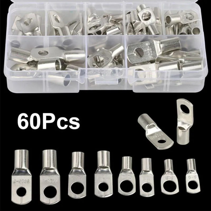 

60 шт. SC голые клеммы, луженая медная трубка, кольцо с наконечником, уплотнение, разъемы для проводов батареи, голый кабель, гофрированный/паянный комплект клемм