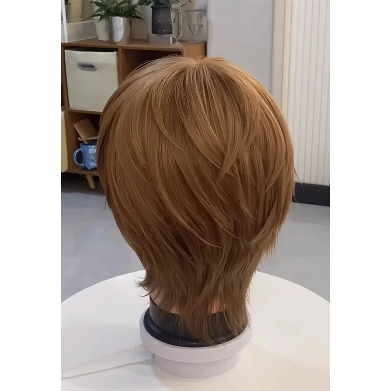อะนิเมะ Yagami Light คอสเพลย์วิกผม 30 ซม.สั้นวิกผมสีน้ําตาลเข้มสังเคราะห์ทนความร้อนผมฮาโลวีนหมวกวิกผมฟรี