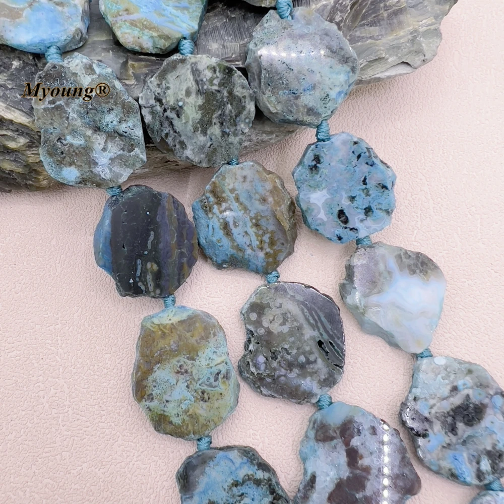 Hand Koncked Irregular Blue Ocean Jaspers Stone Slice Slab Pendant Beads For DIY Jewelry Making MY230615
