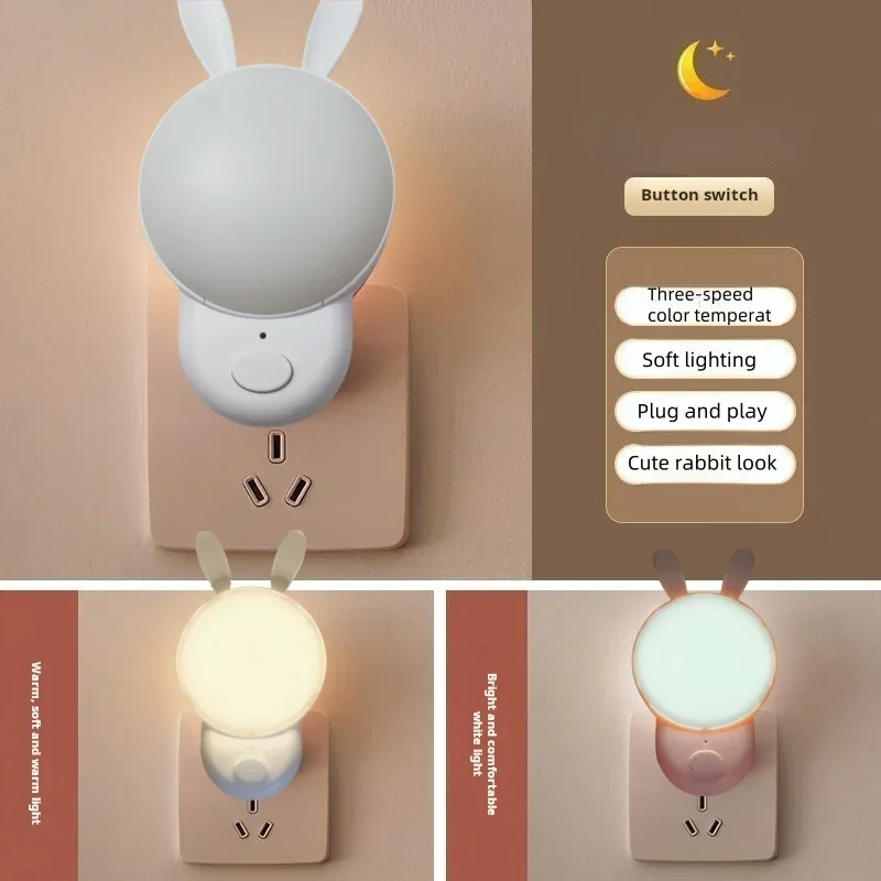 Simpatica luce notturna coniglietto, luce plug-in USB, con luce bianca fredda e fredda, regolabile a 3 velocità, adatta per regali