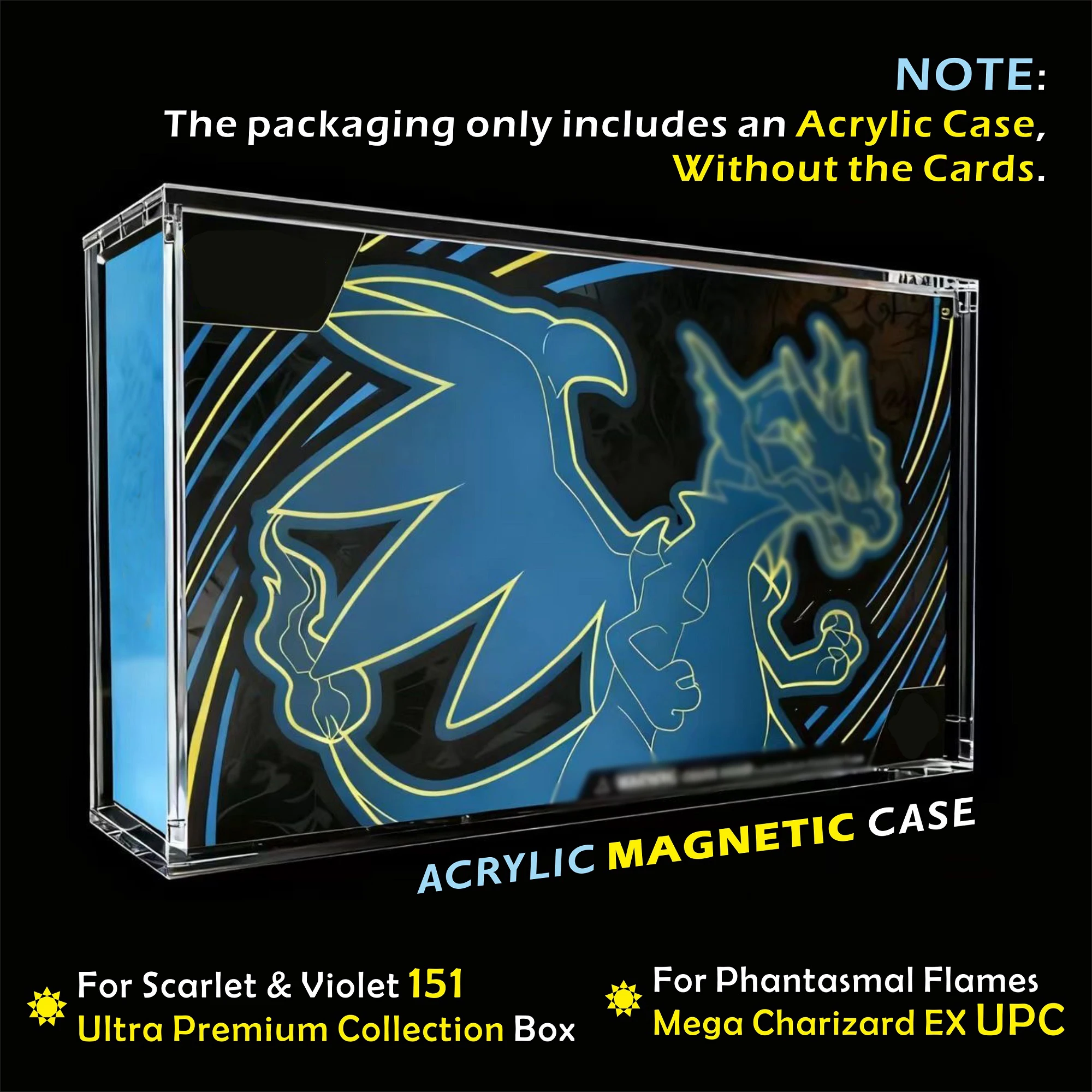 حافظة عرض مغناطيسية من الأكريليك من Mega Charizard EX UPC بسمك 5 مم لـ Mega Charizard EX UPC / S&V 151 UPC حزمة من 1 غبار واقية