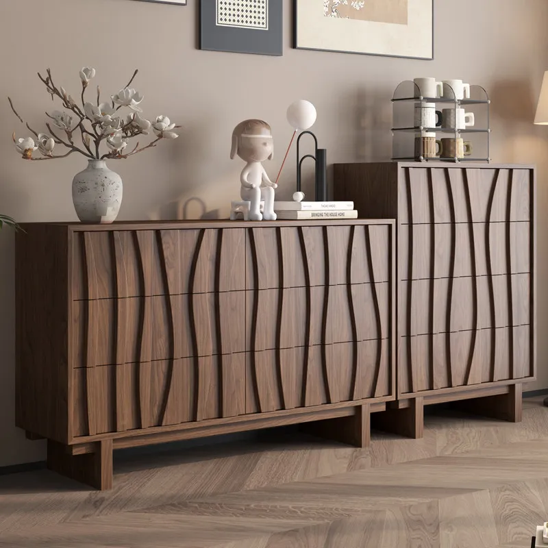 Vintage Solid Wood Chest Drawers Mid-Century Style Black Walnut Bedroom Dining Room Living Room Multifunctional Wall Side