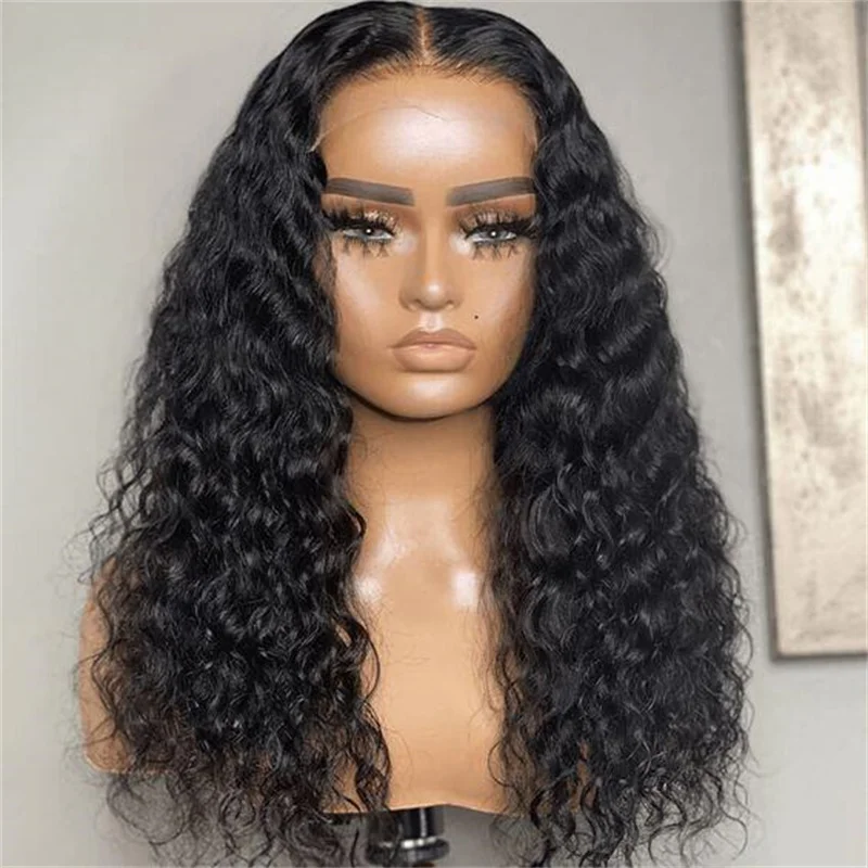 

Long 26Inch Soft Glueless Natural Black Kinky Curly Lace Front Wig For Women With Baby Hair Synthetic Preplucked Heat Resistant