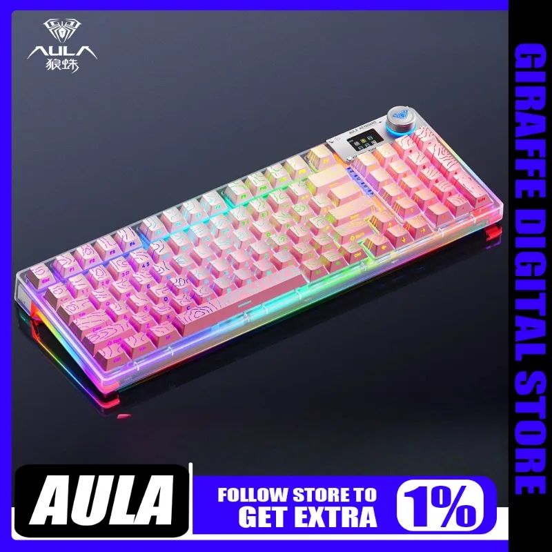 

AULA F98pro Mechanical Keyboard Bluetooth Tri-Mode Connection Gasket Structure Full-Key Anti-Ghosting RGB E-Sports Gaming Gift