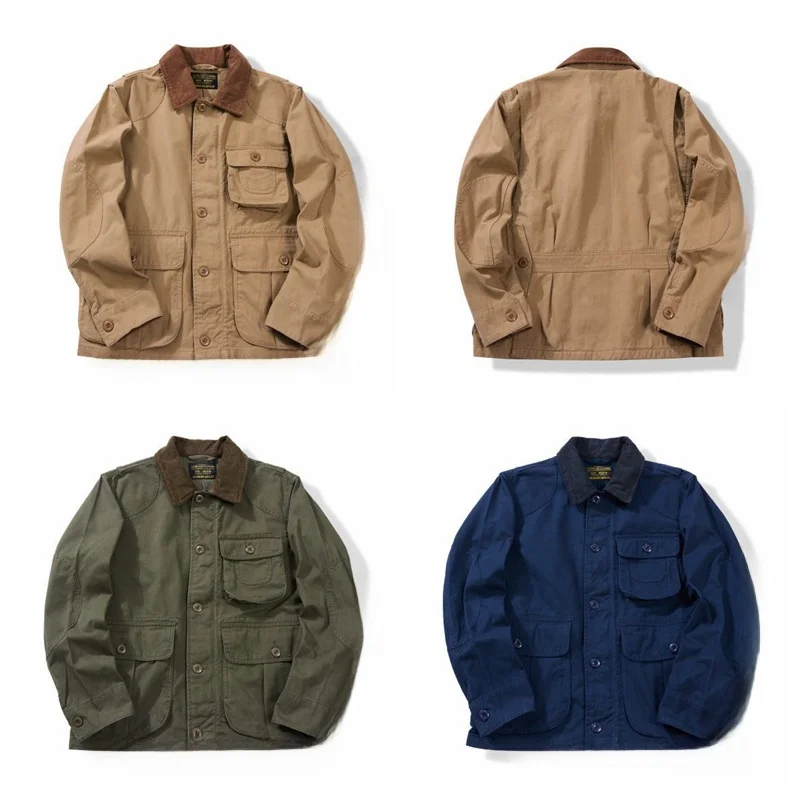 

Men's Vintage Corduroy Collar Hunting Jaet Large ket Fiing Workwear Jaet Versatile Cotton Workwear Long Sve Coat
