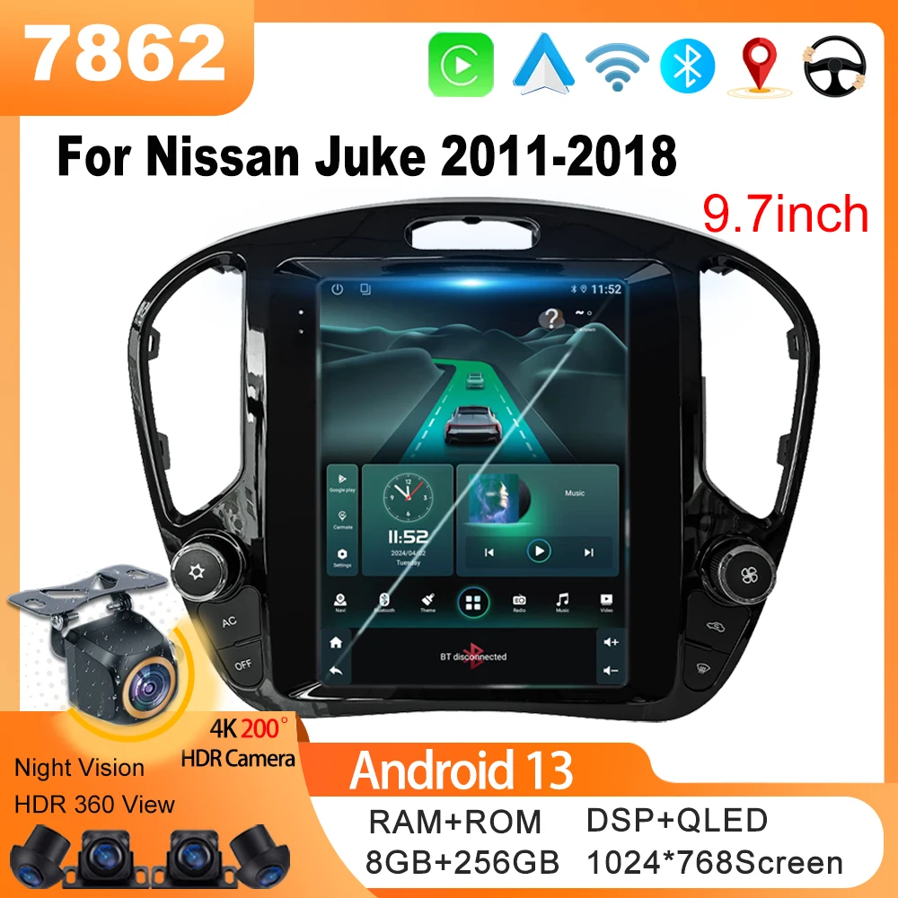 

Автомобильный радиоприемник Android 13 для Nissan Juke 2011-2018 Tesla Style автомобильная навигация автомобильный видео мультимедийный сенсорный дисплей Carplay 7862 ЦП