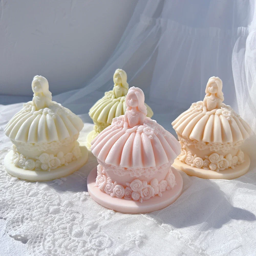 Princess Wedding Dress Cake Shape Candle Mold Valentine's Day Gift idea Girl Doll Cake Art Silicone Mold Home Decor Wedding Gift