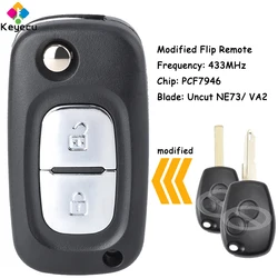 KEYECU zmodyfikowana klapka zdalnie sterowany klucz z 2 przyciskami 433MHz PCF7946 Chip Fob dla Renault Duster Modus Clio 3 Twingo dla Dacia