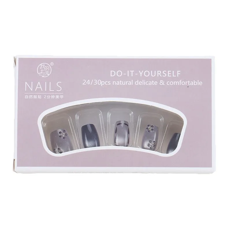 

Носите подушечки для ногтей, высококачественные подушечки для ногтей ручной работы с синим кошачьим глазом, короткие лестницы, милые и крутые накладные ногти.