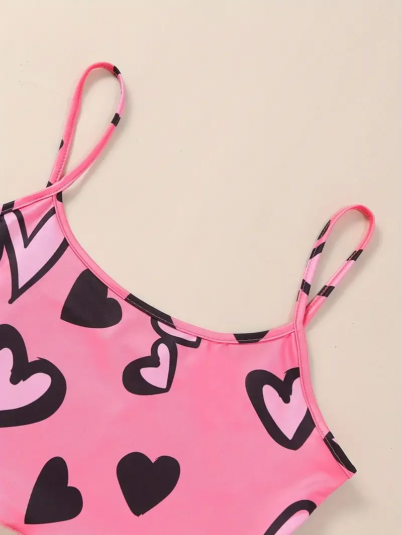 Summer Women\'s Sexy Pajamas Set Heart Print Sling Sleepwear V-Neck Pyjamas Sleeveless Cute Top and Shorts Loungewear