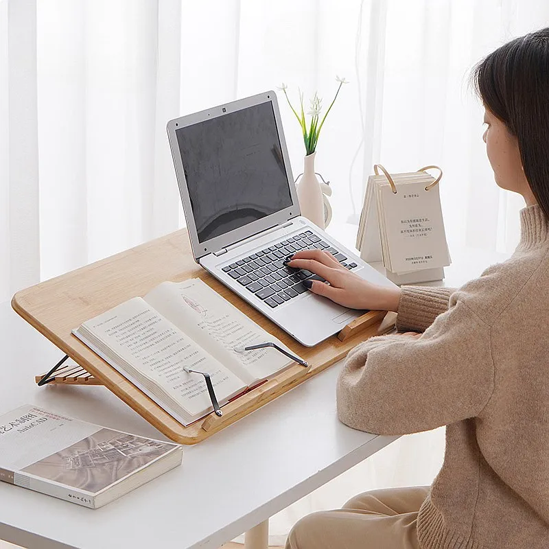Multi-Angle Laptop Desk Organizer, Adjustable Writing Tray Document Holder with Page Clips for Office Study