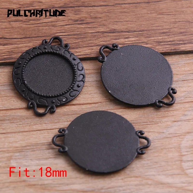 PULCHRITUDE 6pcs 20/18mm Inner Size Black Plated 2 Style Cabochon Connector Base Setting Charms Pendant Necklace Findings