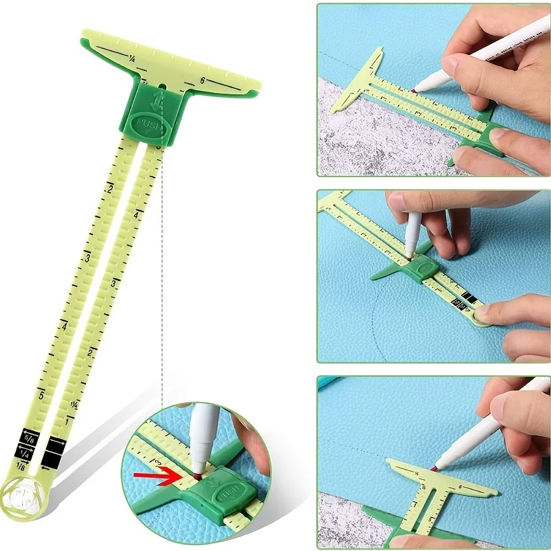 5-in-1 Plastic Quilting Drawing Sliding Gauge Triangular Ruler Measuring Tool for Knitting Crafting Sewing Beginner Supplies