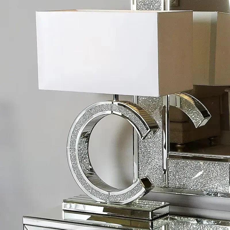 Modern Home Decor Crushed Diamond C-Shaped Silver Mirror Desk Lamp