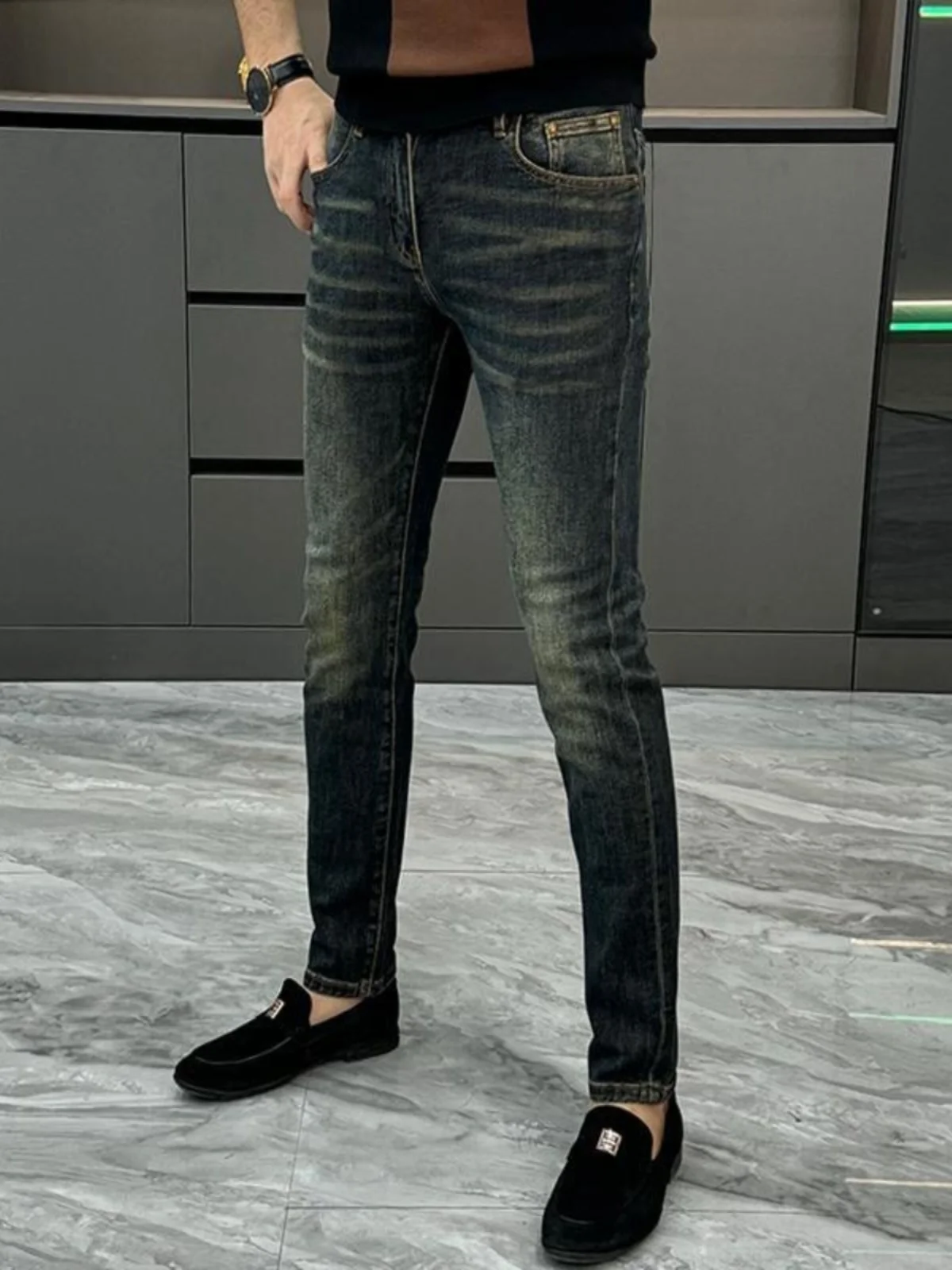 

Men's Faion Slim Fit Jeans High Waist Long Pants Water Waed Elastic Stretchy Small Straight Leg Jeans Autumn New Sle