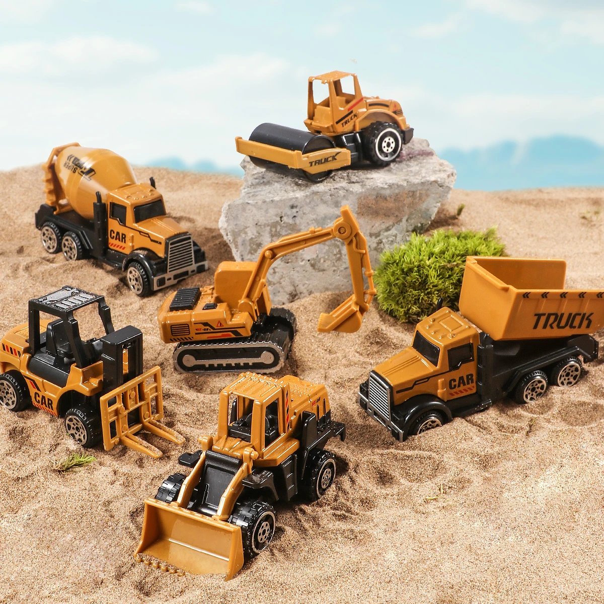 6pcs/set Toys for Boys Alloy Engineering Truck Toy Car Excavator Bulldozer Roller Miniature Model Diecast Kid Birthday Gift